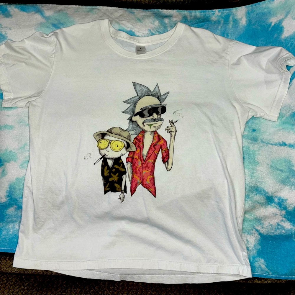 White Graphic Tee with Cartoon Design